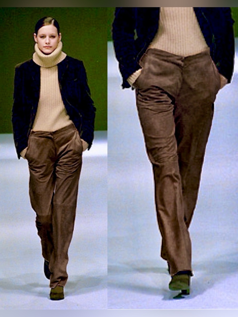 Vintage MAX MARA F/W 1999 Suede Leather Straight Leg Trouser Pants in Brown
